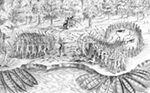 Drawing representing a battle between numerous iroquois warriors and the French men