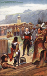 Illustration showing Samuel de Champlain surrendering the city of Quebec to the admiral Kirk in 1629