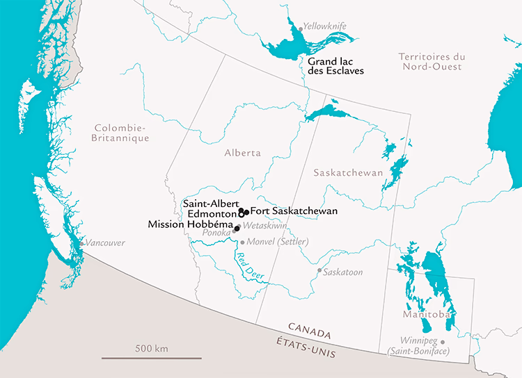 Carte illustrant les lieux visités par le personnage Paul Random dans le roman d’André Castelein.