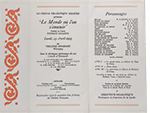 Brochure au design orange et rouge, reproduction du programme de la première pièce au Cercle Molière, 23 avril 1925
