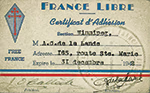 Certificat d’adhésion en couleur d’André Castelein de la Lande à la France libre portant l’emblème de l’association.