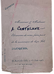 Document ancien, le faire-part de naissance de Jacques Castelein, en 1904. Le nom « A. Castelane » est réécrit en lettres moulées manuscrites sur le nom du père, A. Castelein.