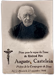 Carton annonçant le décès du jésuite Auguste Castelein, oncle d'André, en 1922, avec des éléments graphiques religieux et une photo en noir et blanc.