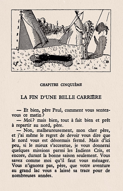 Reproduction de la première page du chapitre 5 de L’Appel du Grand Nord, publié en 1938.