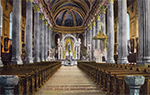 Intérieur de la Basilique Sainte-Anne-de-Beaupré, carte postale ancienne montrant des colonnes et des piliers, vers 1910